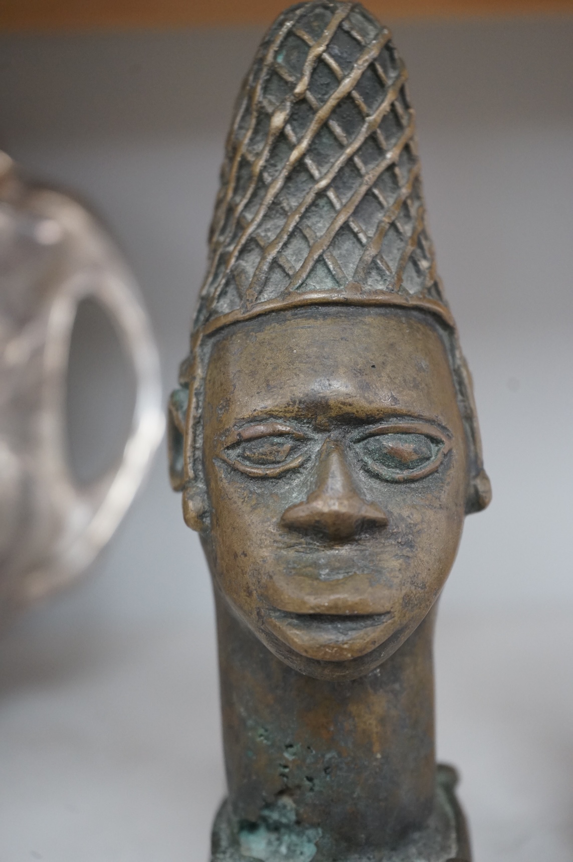 A Benin style bronze bust, 24cm